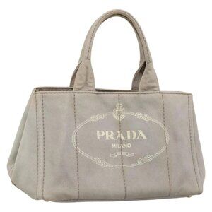 PRADA Canapa MM Hand Bag Canvas Gray Gold